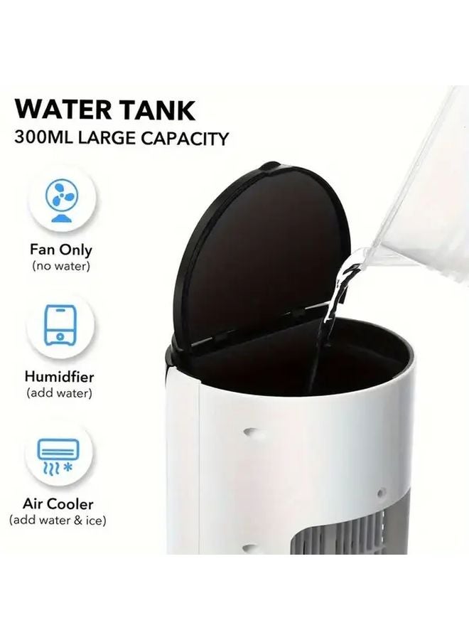 مكيف هواء أبيض محمول مع مروحة ومرطب وإضاءة جوية ومدخل USB لتبريد شخصي للمنزل والمكتب والسفر - Image 3